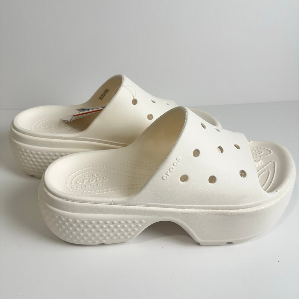 CROCS Stomp Slide Sandals White Unisex Women’s 9 Mens 7 Summer Casual Beach NWT
